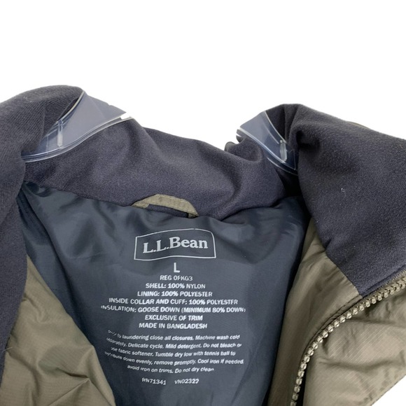 L.L. Bean Goose Down Brown Beige Hooded Puffer Jacket Winter Coat Large - Picture 5 of 9
